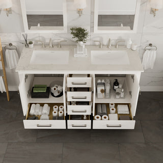 Eviva Aberdeen 60"Wx22"D Double Sink Bathroom Vanity, Quartz Countertop