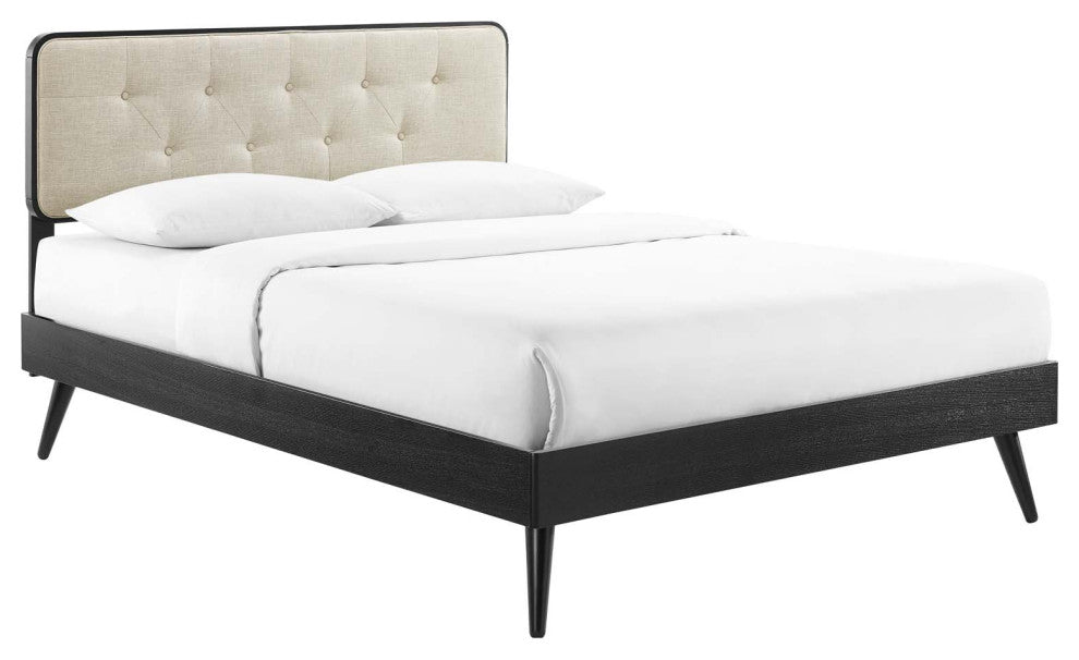 Bridgette Queen Wood Platform Bed With Splayed Legs Black Beige