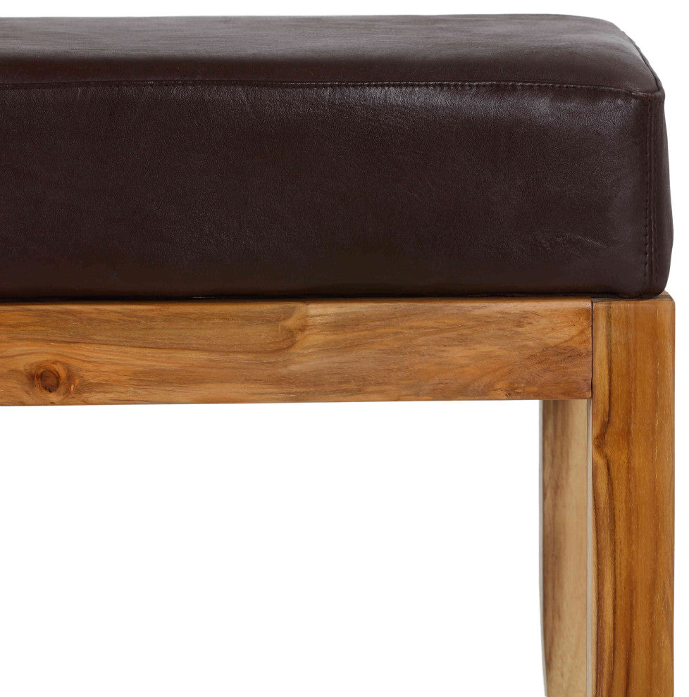 Bare Decor Luisa Bench Genuine 100% Leather and Teak, Brown