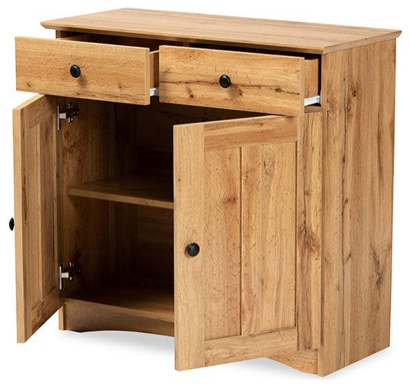Oak Brown Finished Wood 2-Door Buffet Kitchen Cabinet