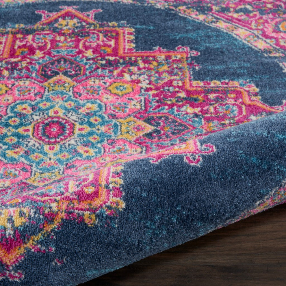 5' Blue Round Power Loom Area Rug
