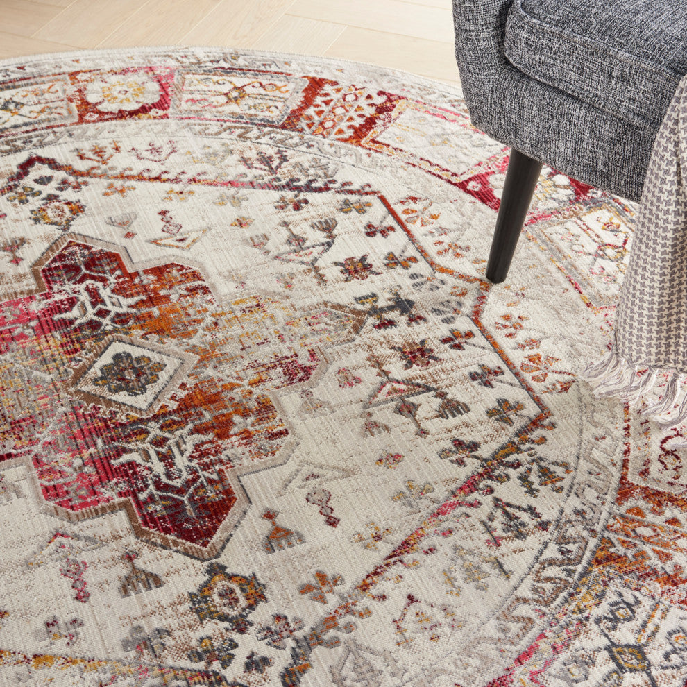 Nourison Vintage Kashan 6' x Round Ivory Red Vintage Indoor Area Rug