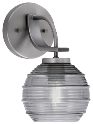 Cavella Wall Sconce, Graphite Finish, 6" Smoke Ribbed Glass