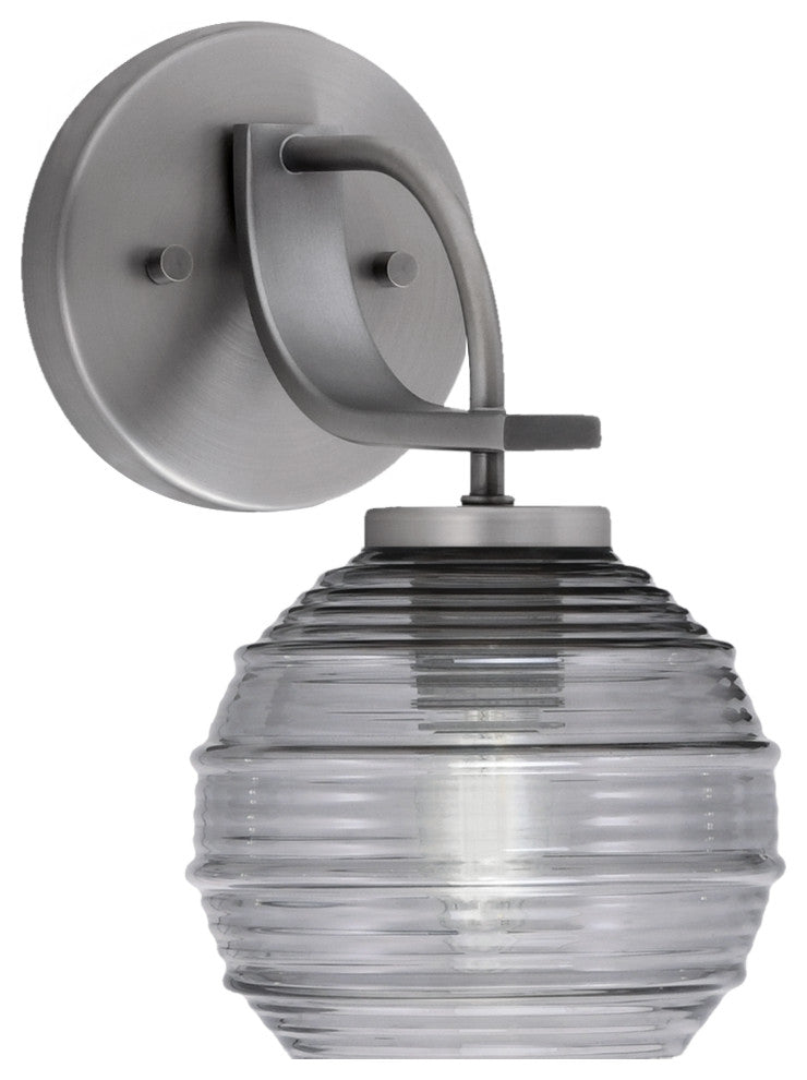 Cavella Wall Sconce, Graphite Finish, 6" Smoke Ribbed Glass