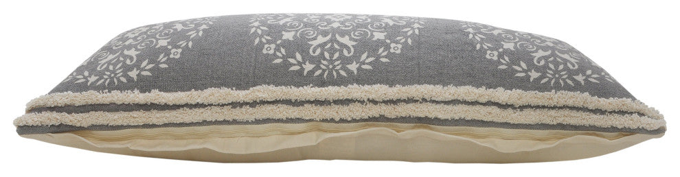 Casual Mandala Medallion Lumbar Pillow with Tufted Border