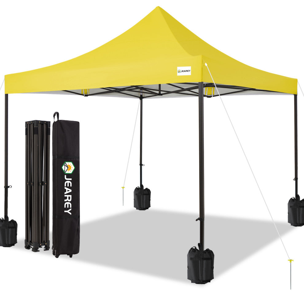 JEAREY Pop Up Canopy Tent, Outdoor Canopy, 4 Sand Bags, Yellow, 10x10ft