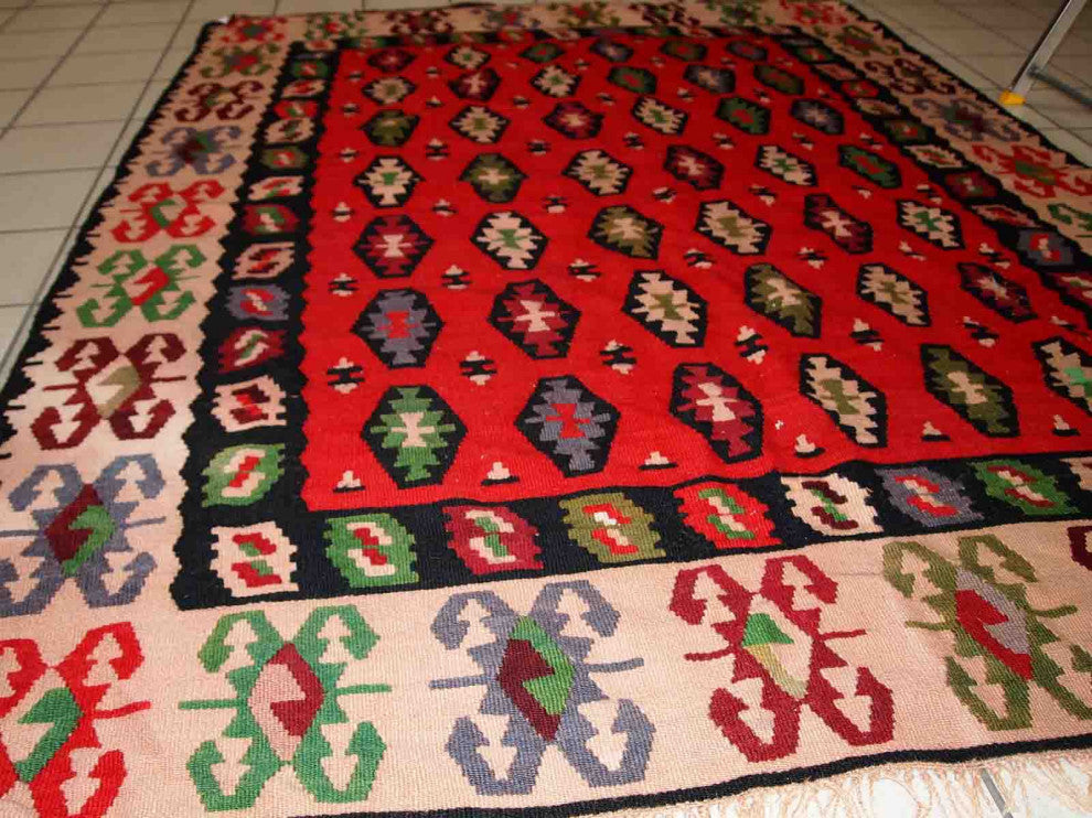 Handmade vintage Turkish Sharkoy kilim 4.9' x 6.2' (150cm x 192cm) 1950s
