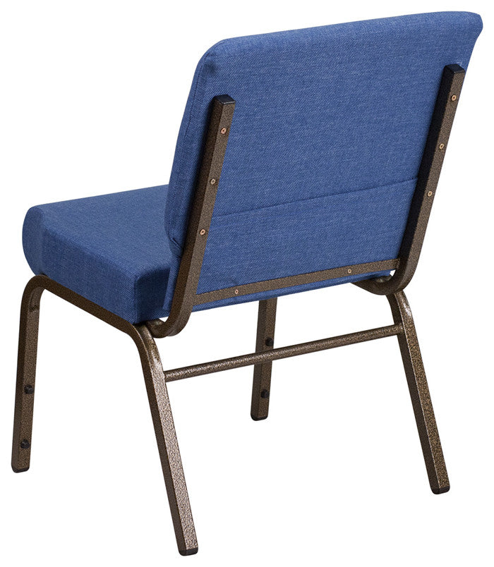 21''W Stacking Church Chair in Blue Fabric - Gold Vein Frame