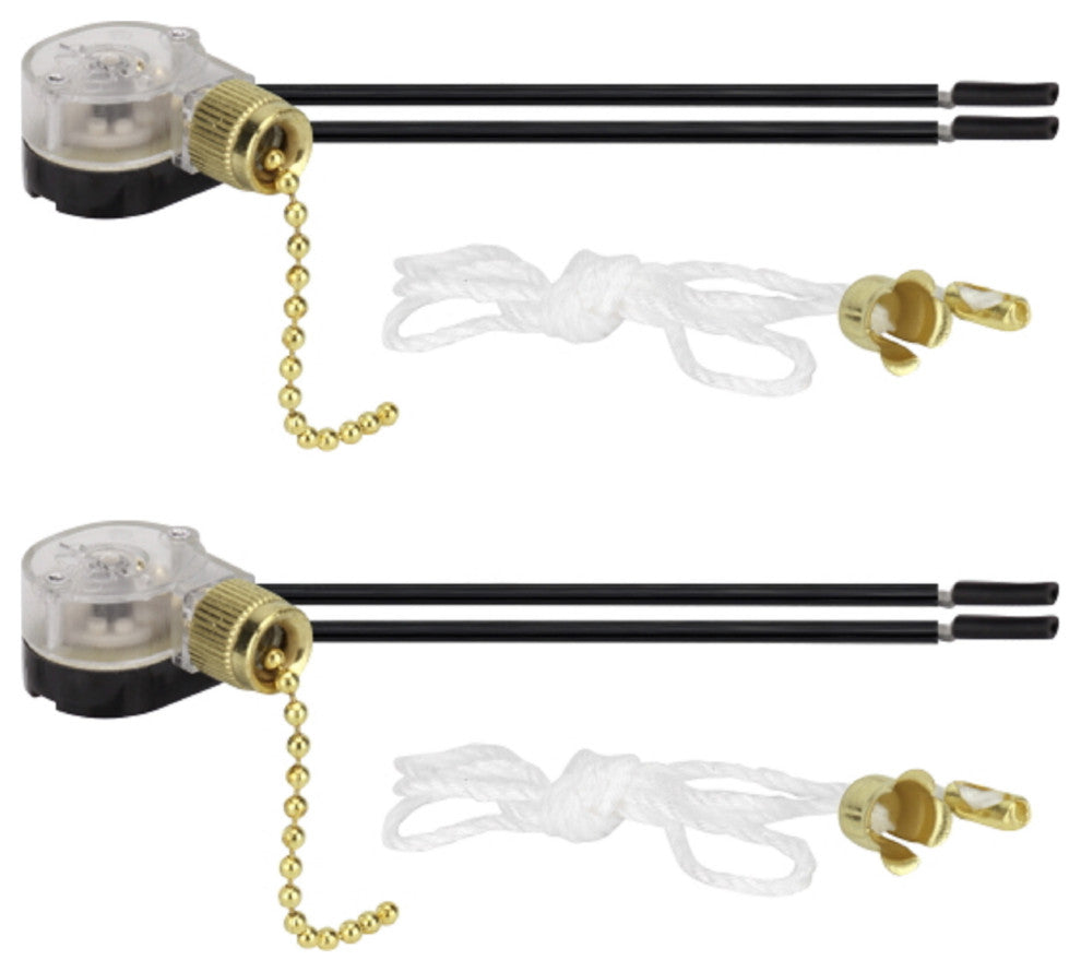 Aspen Creative 21305-2 Ceiling Fan Light Switch w/Pull Chain, Polished Brass 2Pk