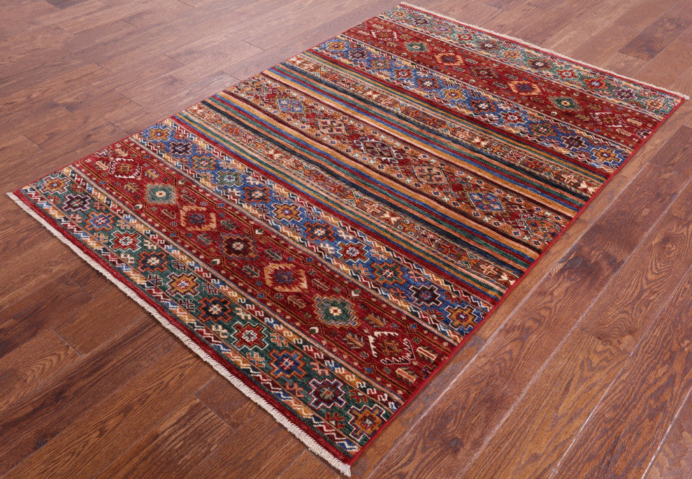 Super Kazak Khorjin Hand Knotted Rug 4' 0" X 5' 11" Q5246