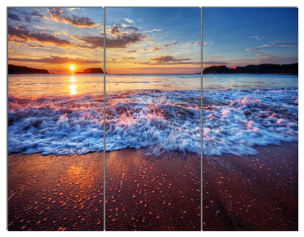 Blue Sea Waves during Sunset, Seashore Triptych Canvas Print, 36x28, 3 Panels