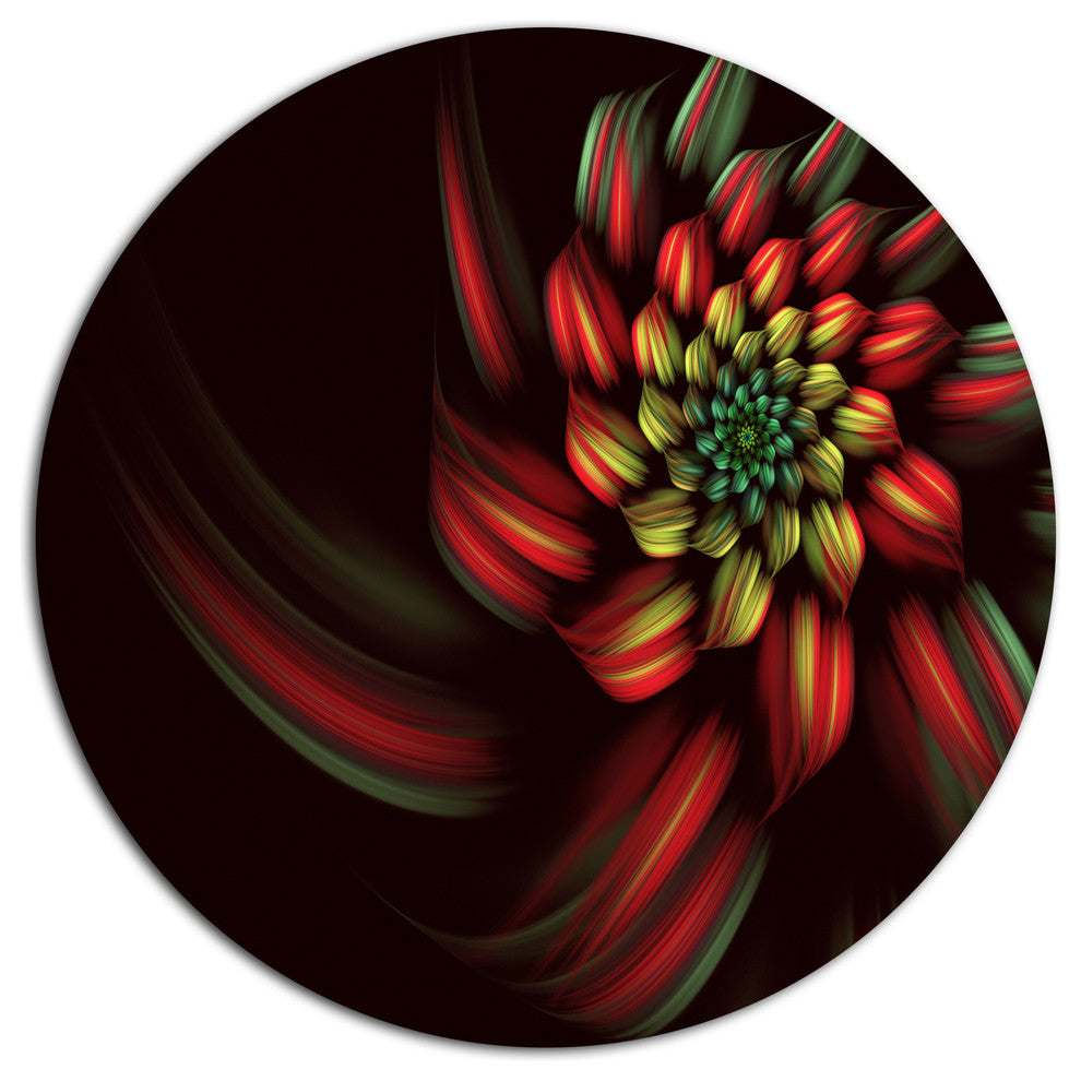 Red Abstract Fractal Flower Spiral, Flower Disc Metal Artwork, 23"