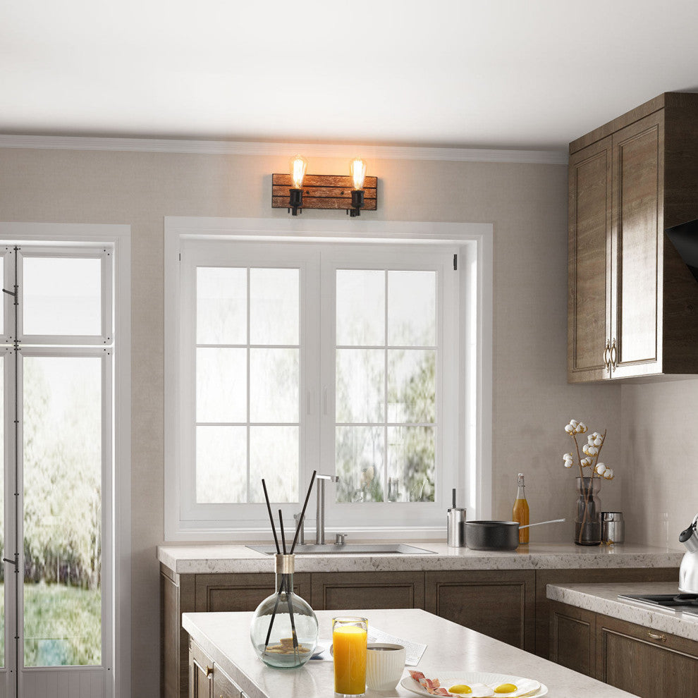 LNC 2-Light Wall Lamps Wood Indoor Wall Sconces Bathroom Vanity Lighting