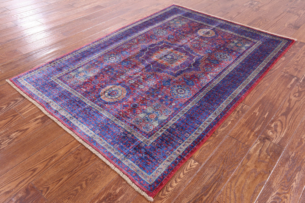 Geometric Mamluk Handmade Wool Rug 4' 1" X 5' 11" - Q12261