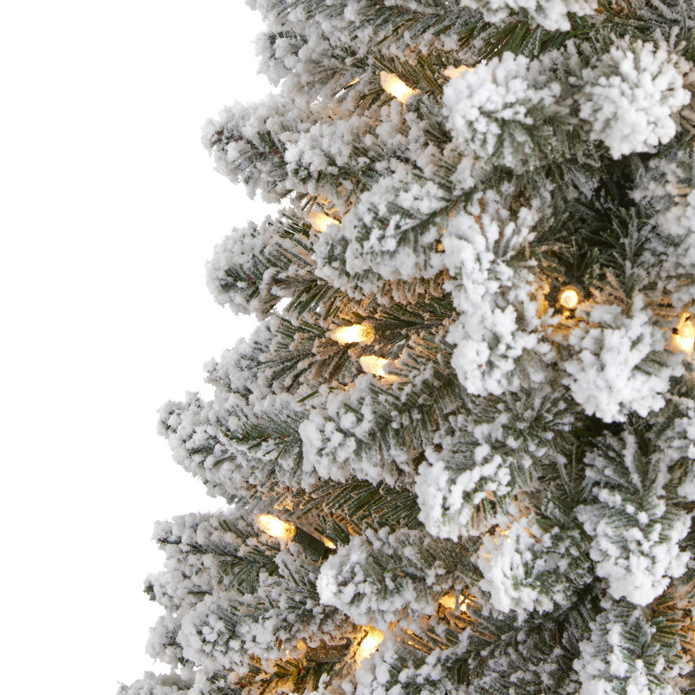 6'' Flocked Pencil Faux Xmas Tree With 300 Clear Lights and 438 Bendable Branches