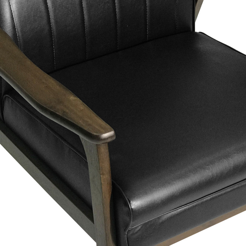 Katharine Mid Century Modern Upholstered Accent Chair, Matte Black and Walnut