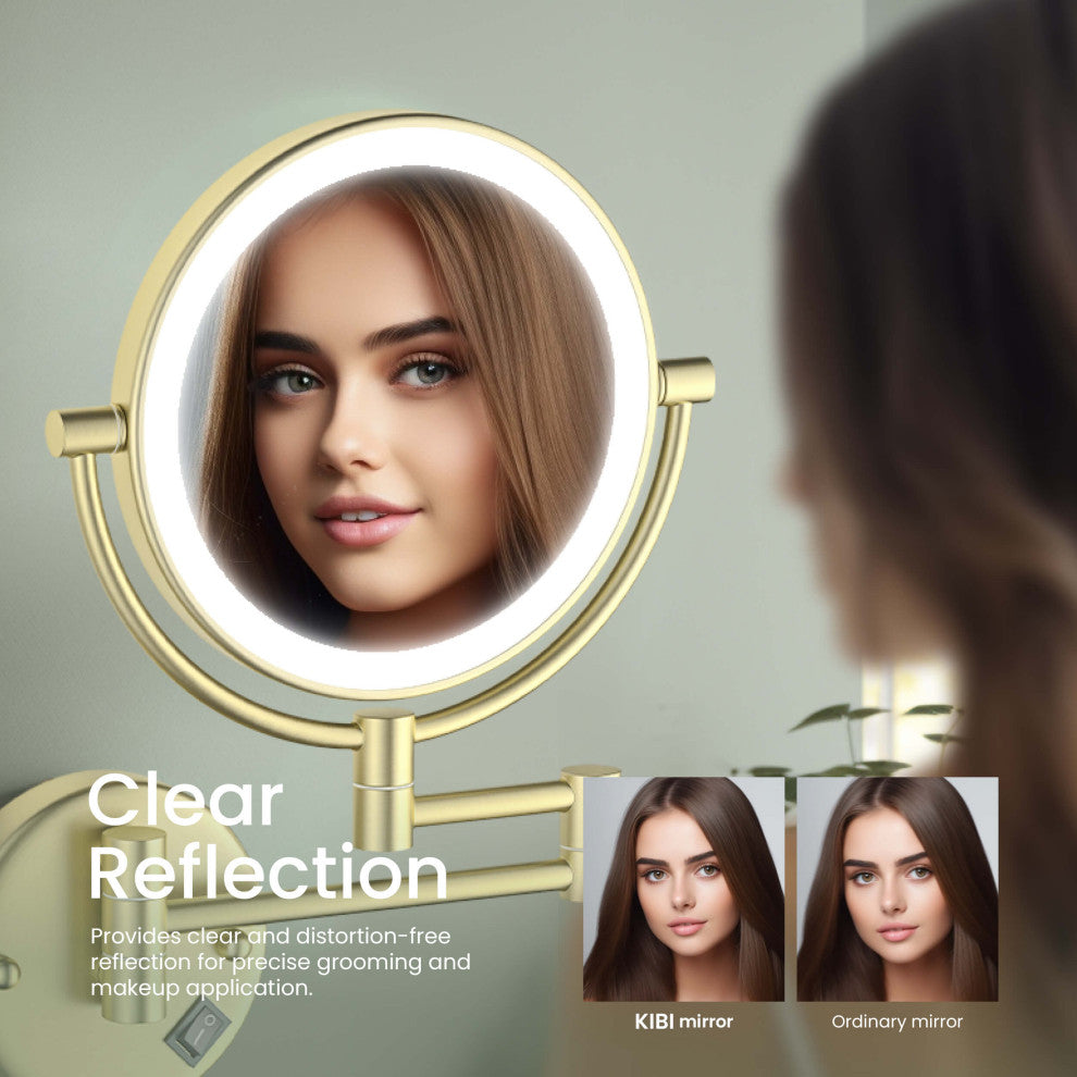 Circular LED Wall Mount Magnifying Make Up Mirror, Brushed Gold