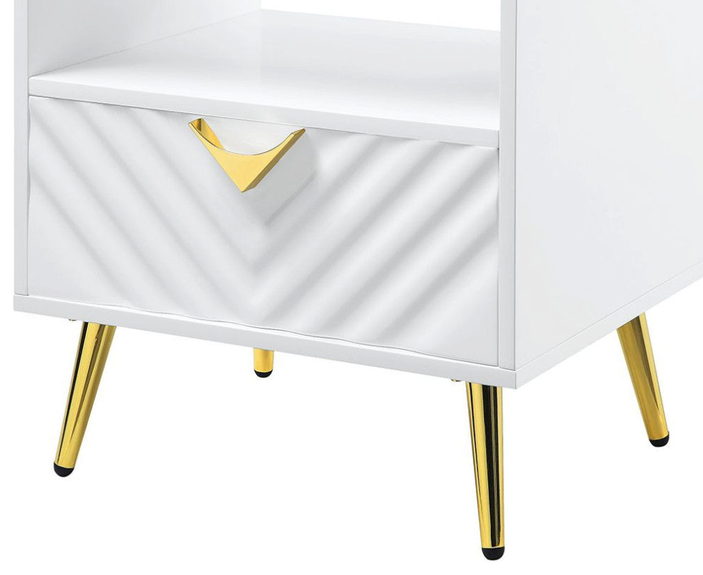 ACME Gaines End Table, White High Gloss Finish