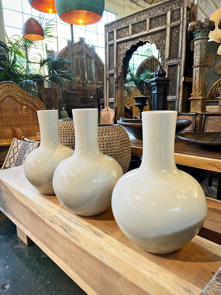 White Long Neck Ceramic Vase