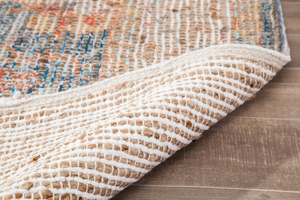 Blue Floral Ivory Border Jute/Chenille, 7'6"x9'