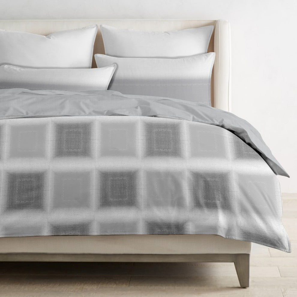 Delara GOTS Organic Cotton Check Reversible Print Duvet Cover Set, King(108"x92"