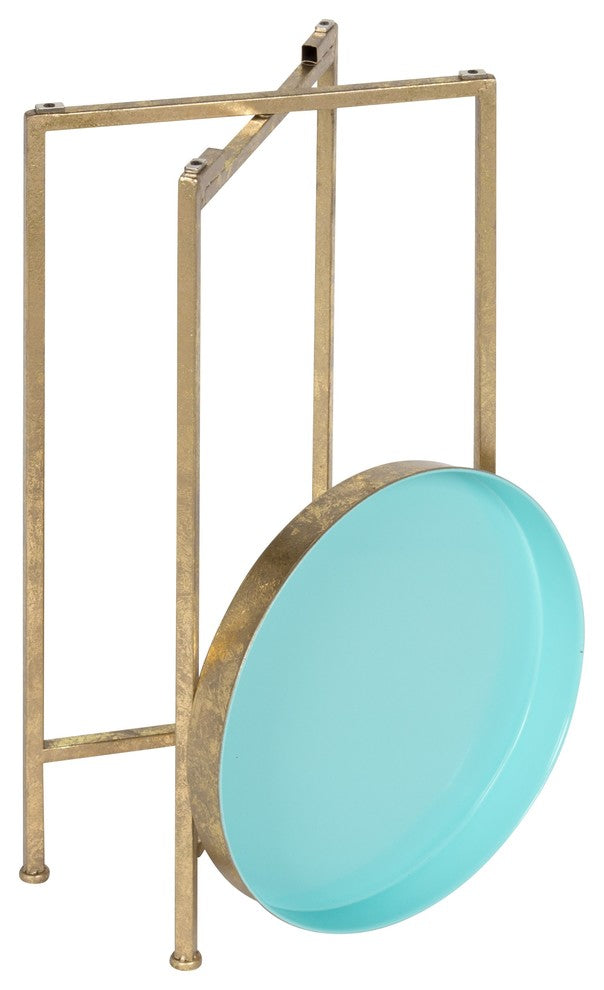 Kate and Laurel Celia Round Metal Foldable Tray Accent Table, Gold and Pastel Te