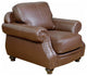 42" Wide Top Grain Leather Armchair, Chestnut Brown Rolled Arm Accent Chair