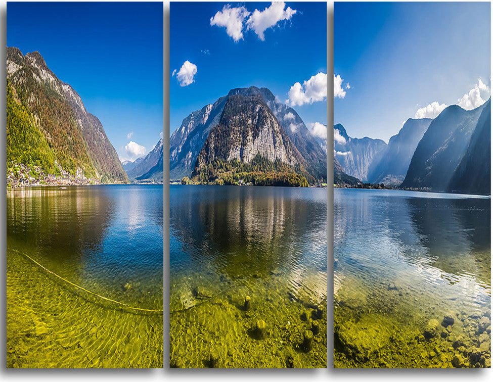 "Crystal Clear Mountain Lake in Alps" Metal Wall Art, 3 Panels, 36"x28"