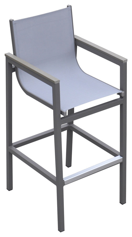 Marina Outdoor Patio Set Gray Finish and Gray Wood Top, Table With 4 Barstools