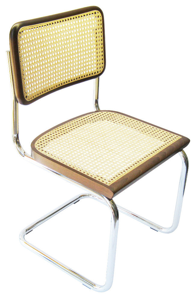 Marcel Breuer Cane Chrome Side Chair, Walnut
