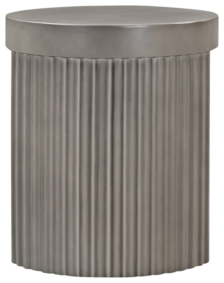 Wave Round Indoor or Outdoor Accent Stool End Table, Gray Concrete