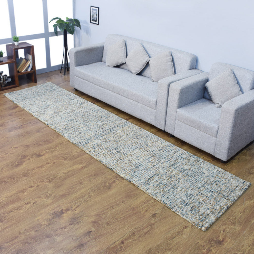 HAND TUFTED WOOL ECO-FRIENDLY AREA RUGS - Runner,Blue Beige,Solid