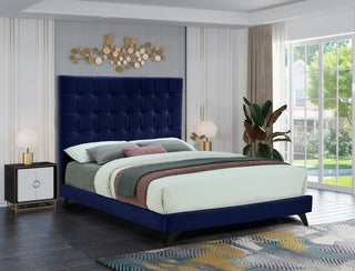 Elly Velvet Upholstered Bed, Navy, Queen
