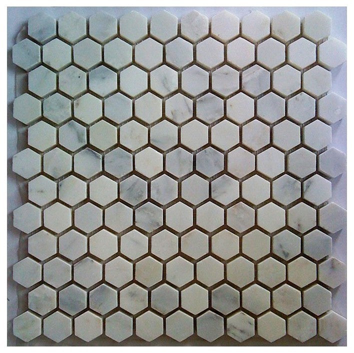 Carrarameshed Hexagon Mosaic Tile, 12"x12", Set of 10