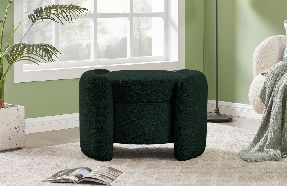 Horizon Boucle Fabric Upholstered Ottoman, Green