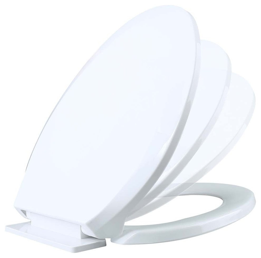 White Elongated Plastic Toilet Seat No Slam Slow Close Toilet Seat Lid Bumpers