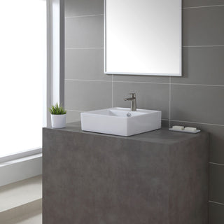 Elavo Ceramic Square Vessel White Sink, Overflow Drain Satin Nickel