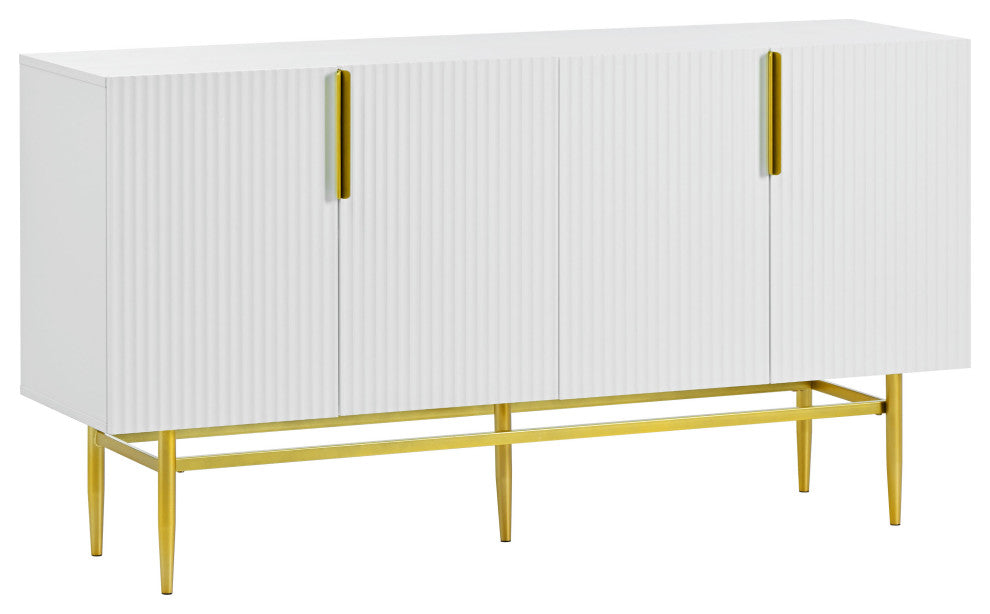 TATEUS 60" Modern Elegant 4-door Sideboard,Gold Metal Handle Storage Cabinet, White