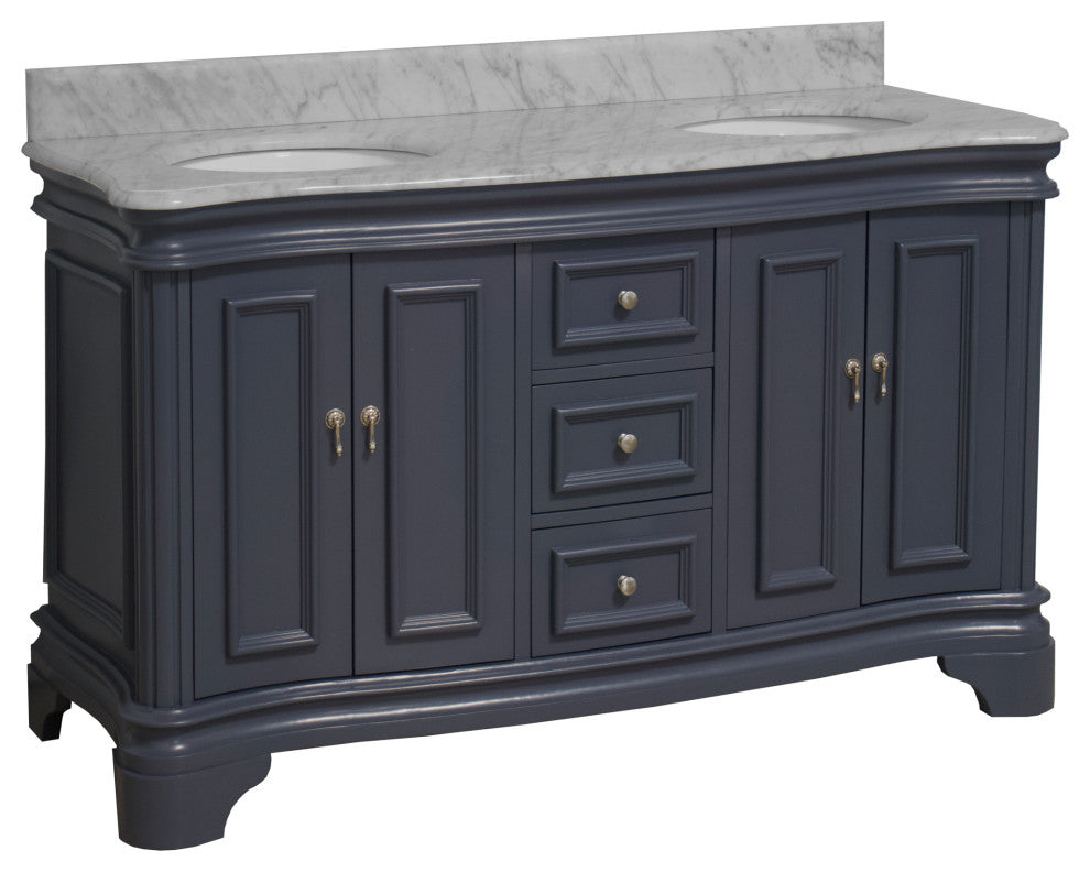 Katherine 60" Bath Vanity, Marine Gray, Carrara Marble, Double Vanity