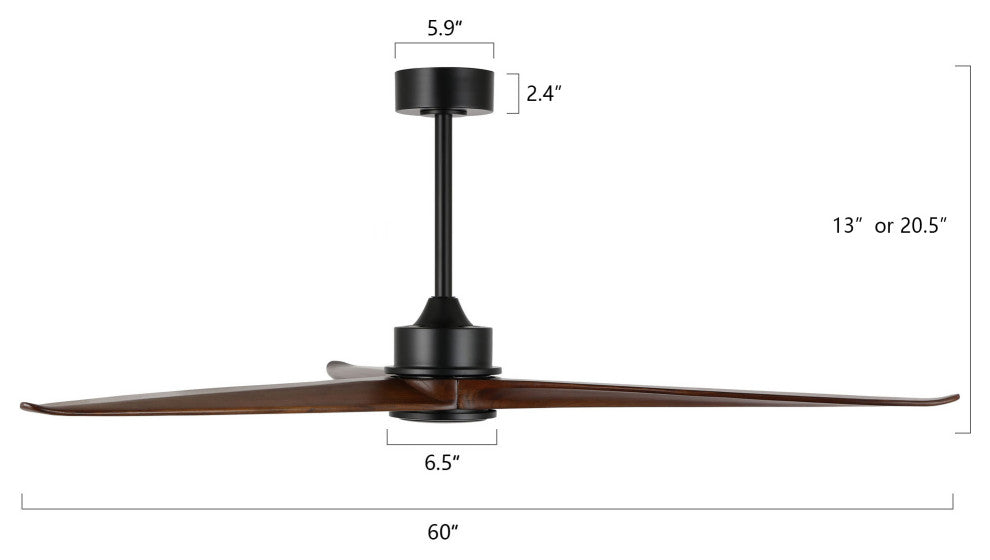 60" 3-Blade Reversible DC Motor Ceiling Fan With Remote, Black