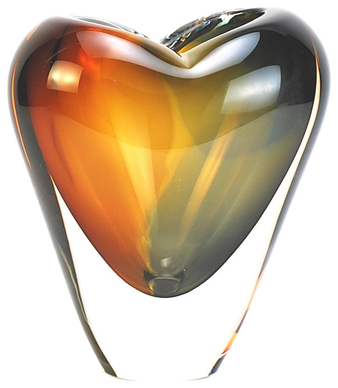 Murano Glass Design Cuore Crystal Vase Amber Smoke