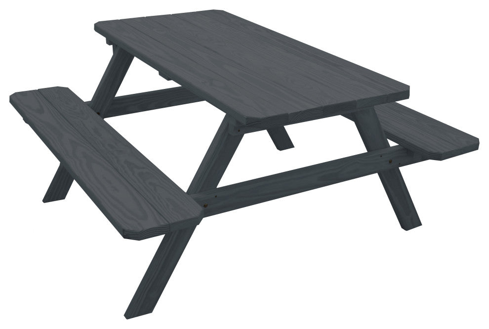 Pine Picnic Table with Attached Benches, Charcoal Stain, 5 Foot