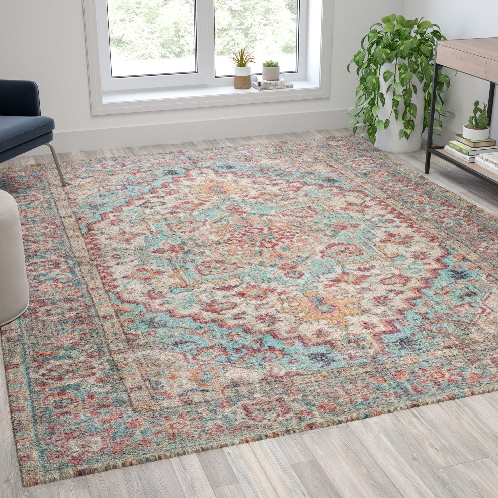 Olivia Collection Distressed Persian Style Area Rug Rectangle 8' x 10'