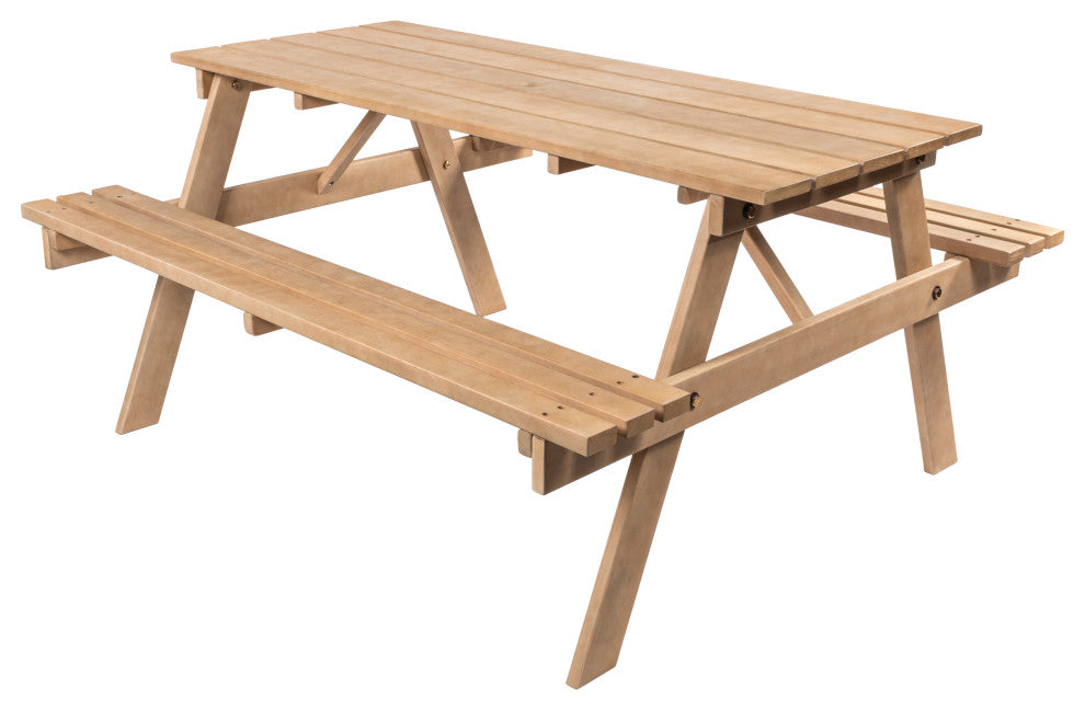 Shoreham 59" Modern Classic Outdoor Wood Picnic Table Benches With Umbrella Hole