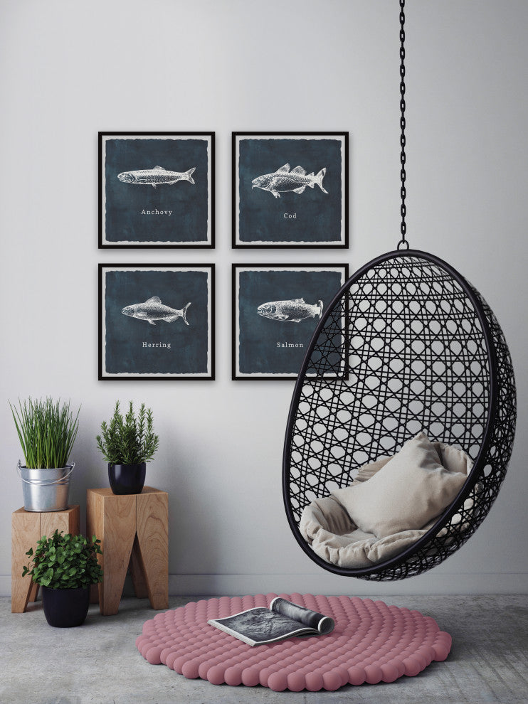 Herring and Salmon Quadriptych, 4-Piece Set, 18x18 Panels