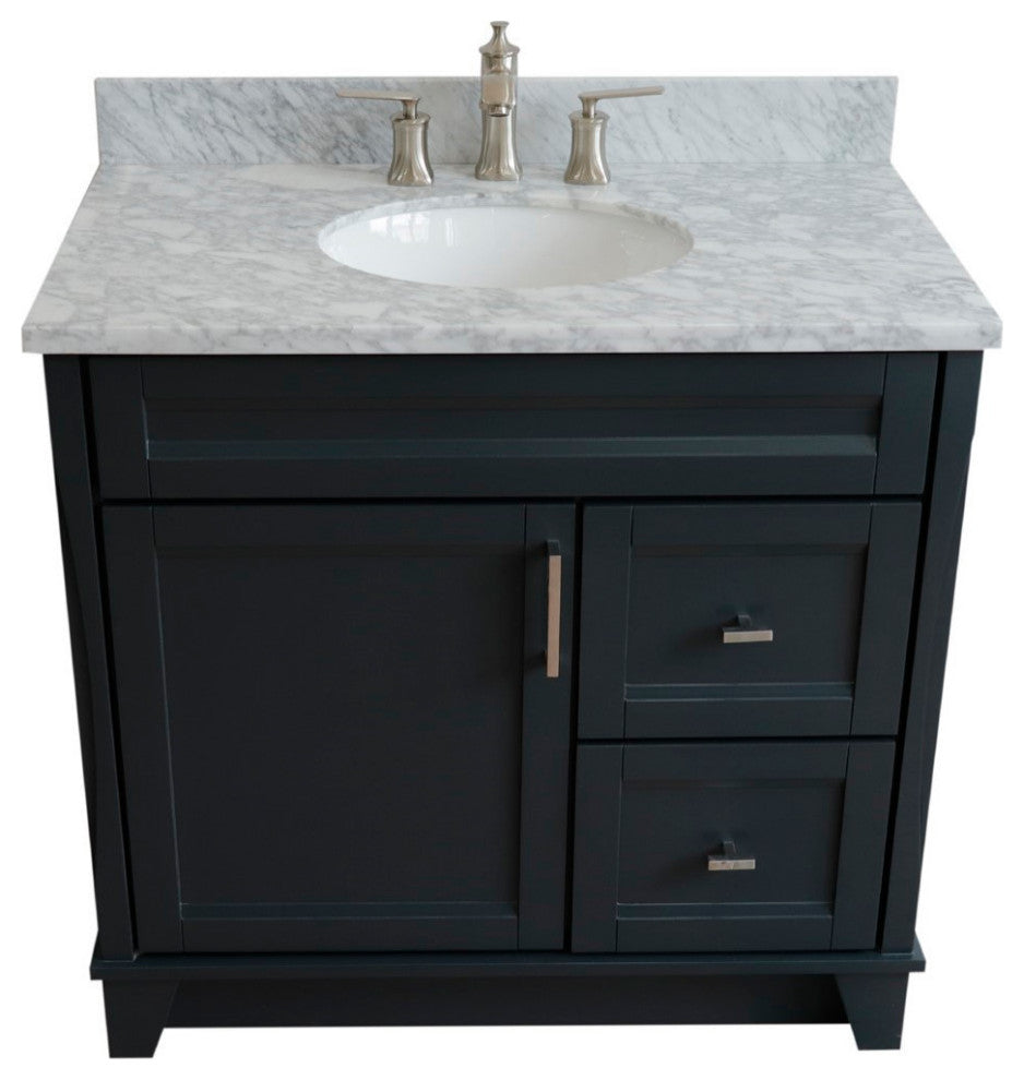 37" Single Sink Vanity, Dark Gray Finish With White Carrara Marble