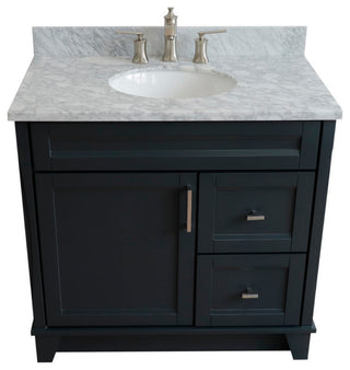 37" Single Sink Vanity, Dark Gray Finish With White Carrara Marble