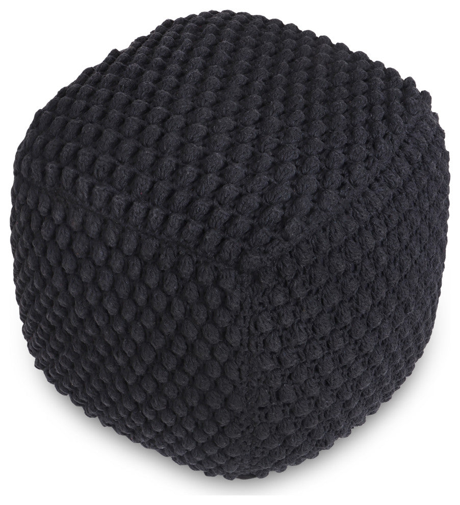 Loft Lyfe Theodora Ottoman, Hand Knitted, Cotton Yarn, Black