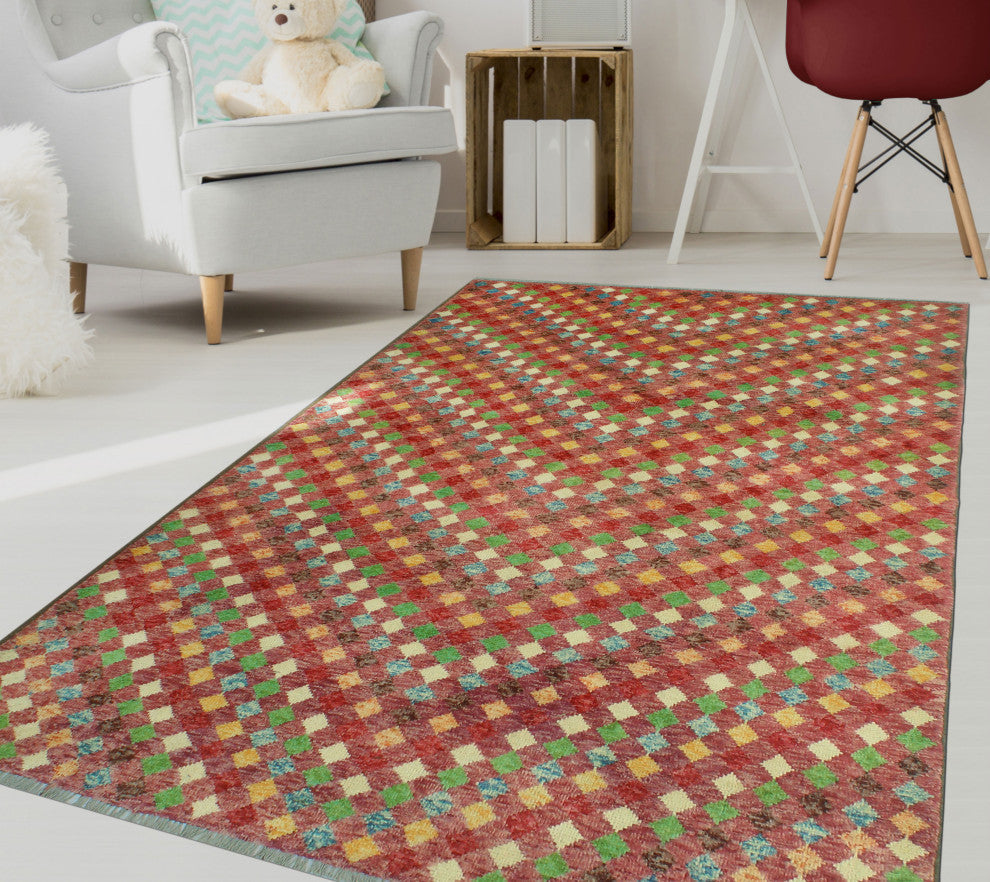 Balochi Bella Rose/Green Rug, 4'11x8'0