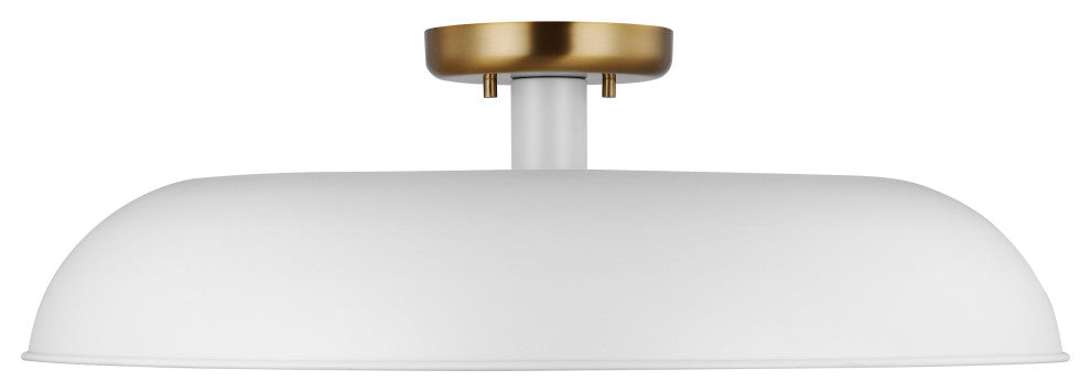 Colony 1-Light Large Semi-Flush Mount Fixture, Matte White With Burnished Brass